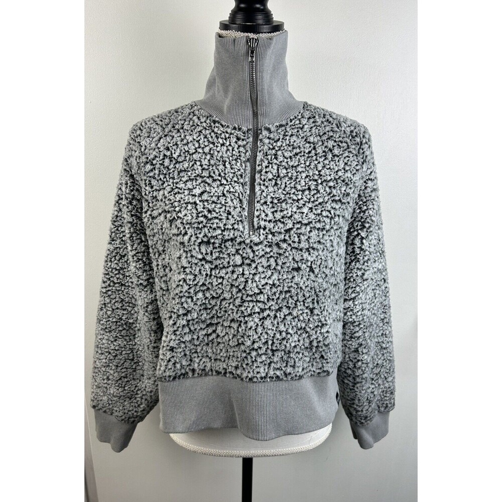 PINK by Victoria's Secret Gray Sherpa Quarter Zip Pullover Large